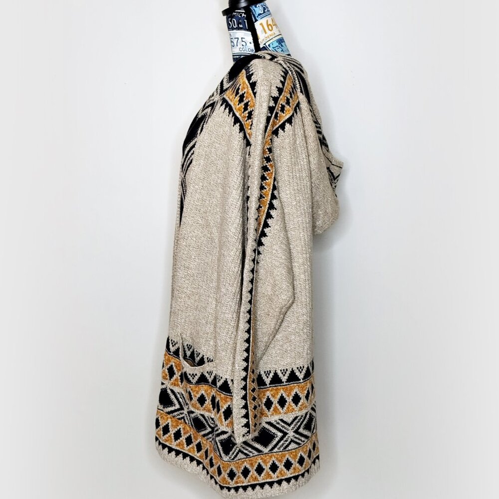 LUCKY BRAND Longline Cardigan Hoodie Open Front Aztec Southwestern Chunky Sz 3X - Picture 6 of 14